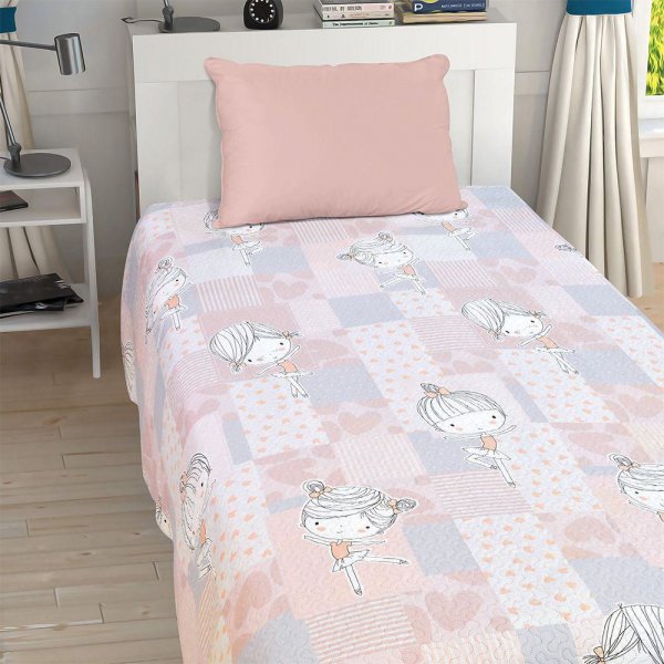 Κουβερλί Μονό Girly Pink/Gray Lino Home