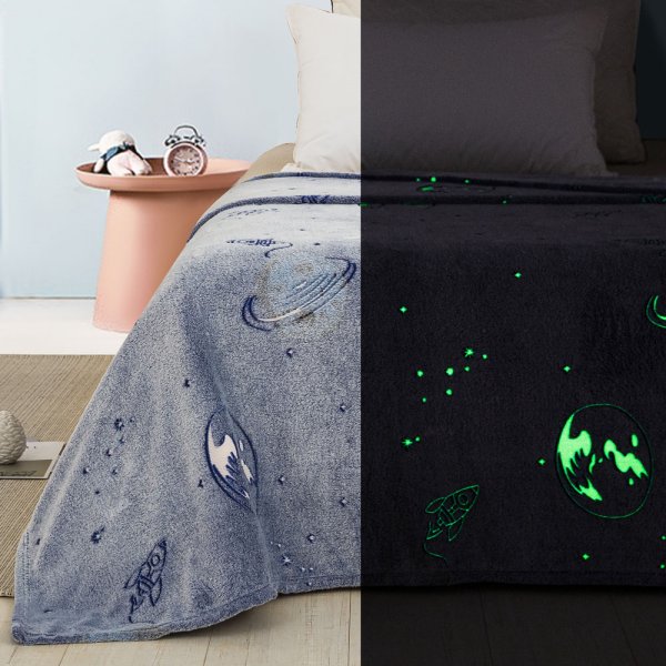 Φωσφοριζέ Κουβέρτα Fleece Μονή Space 102 Adam Home