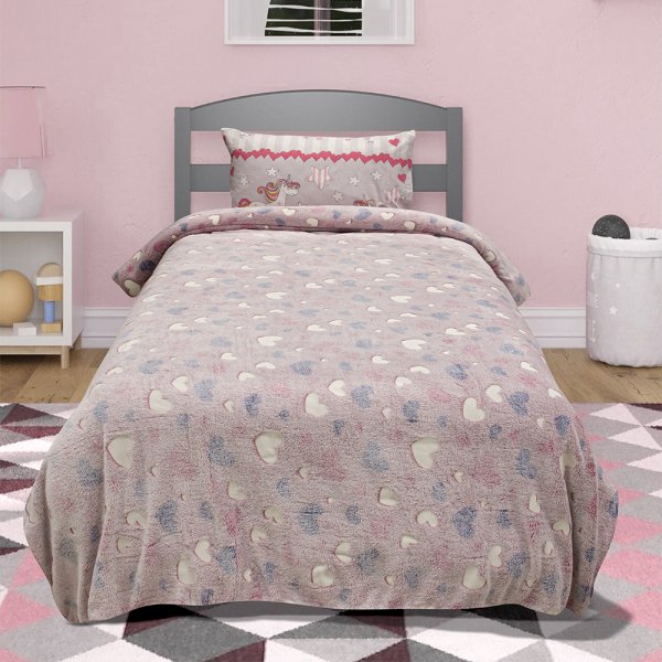 Φωσφοριζέ Κουβέρτα Fleece Μονή Herz Pink Lino Home