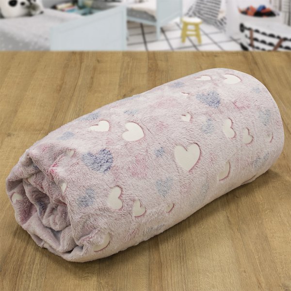 Φωσφοριζέ Κουβέρτα Fleece Μονή Herz Pink Lino Home