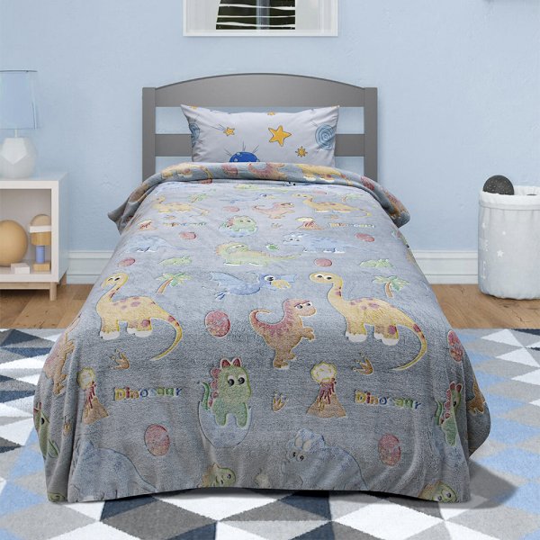 Φωσφοριζέ Κουβέρτα Fleece Μονή Volcano Gray-Ciel Lino Home