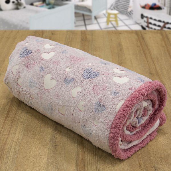 Φωσφοριζέ Κουβέρτα Fleece Sherpa Μονή Herz Pink Lino Home