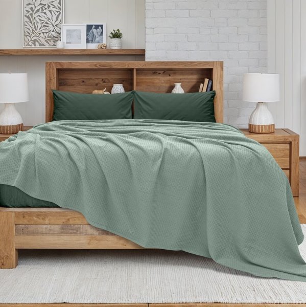 Κουβέρτα Πικέ Υπέρδιπλη Cocoon Μέντα Lino Home