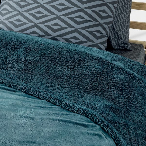 Κουβέρτα Fleece Υπέρδιπλη Erba Πετρόλ Lino Home