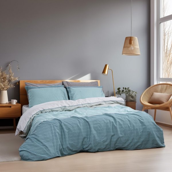 Σετ Παπλωματοθήκη Υπέρδιπλη Releaf Πετρόλ Lino Home