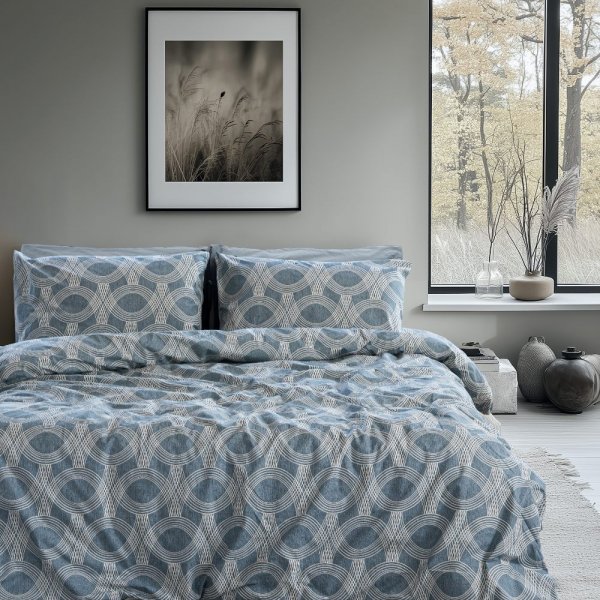 Σετ Παπλωματοθήκη Υπέρδιπλη Loomo Μπλε Lino Home