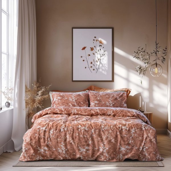 Σετ Παπλωματοθήκη Υπέρδιπλη Celestia Terracota Lino Home