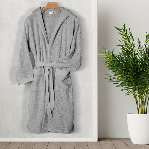 Μπουρνούζι Με Κουκούλα Erma Light Gray Lino Home