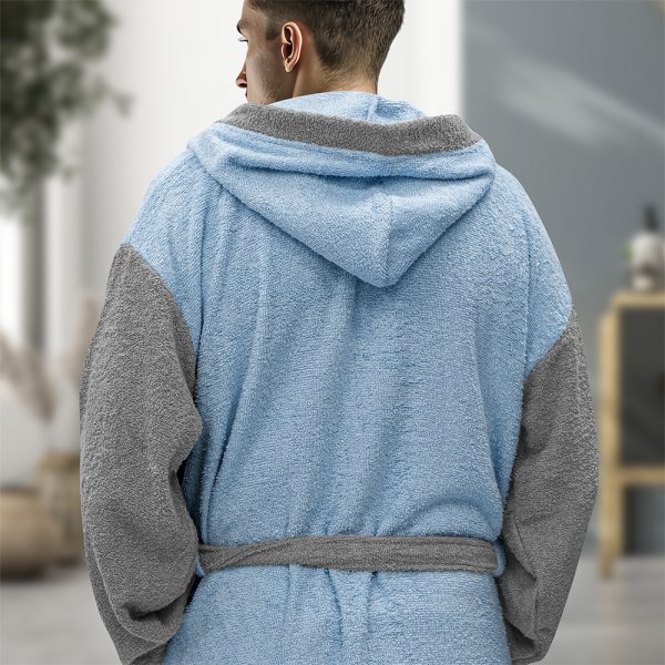 Μπουρνούζι Με Κουκούλα Revel Γαλάζιο Lino Home