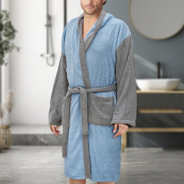 Μπουρνούζι Με Κουκούλα Revel Γαλάζιο Lino Home