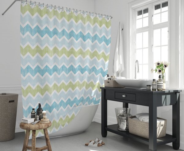 Κουρτίνα Μπάνιου (180x200) Zigzag Green Lino Home