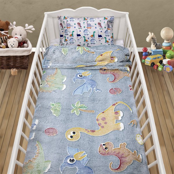 Φωσφοριζέ Κουβέρτα Fleece Κούνιας Volcano Gray-Ciel Lino Home