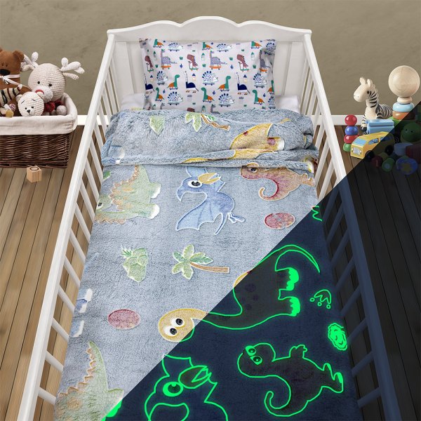 Φωσφοριζέ Κουβέρτα Fleece Κούνιας Volcano Gray-Ciel Lino Home