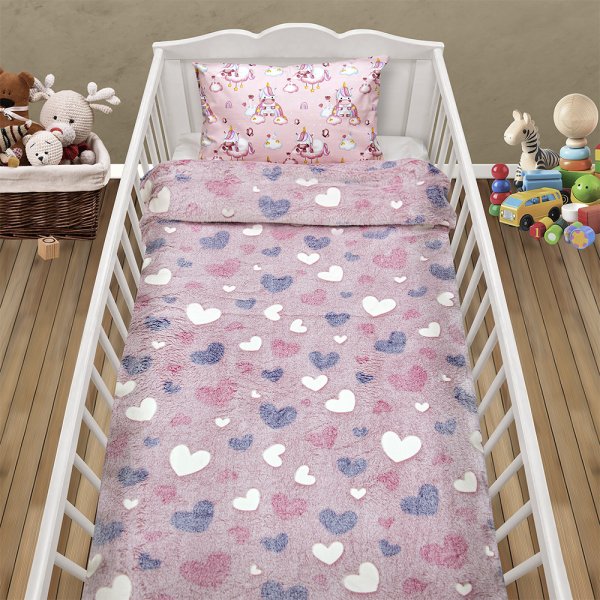Φωσφοριζέ Κουβέρτα Fleece Κούνιας Herz Pink Lino Home
