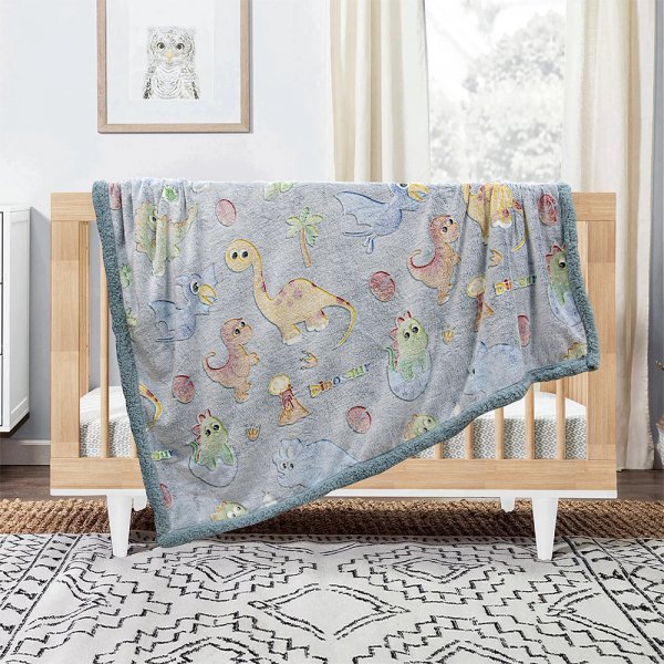 Φωσφοριζέ Κουβέρτα Fleece Sherpa Κούνιας Volcano Gray-Ciel Lino Home