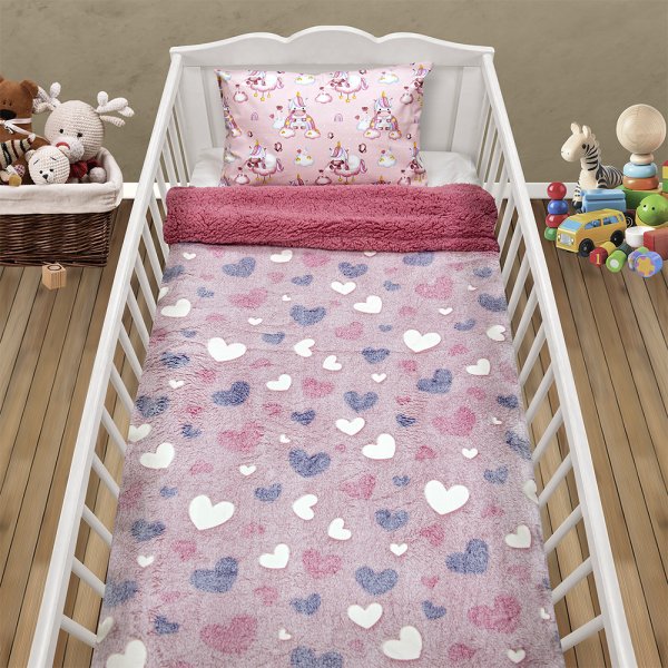 Φωσφοριζέ Κουβέρτα Fleece Sherpa Κούνιας Herz Pink Lino Home