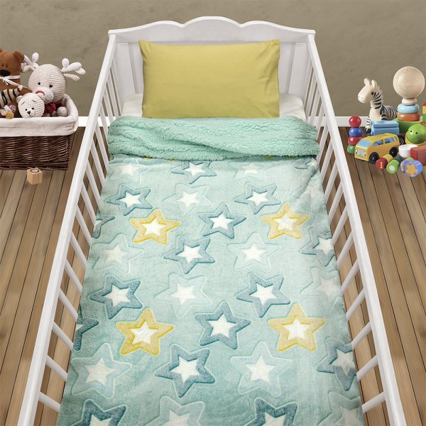 Φωσφοριζέ Κουβέρτα Fleece Sherpa Κούνιας Ster Mint Lino Home