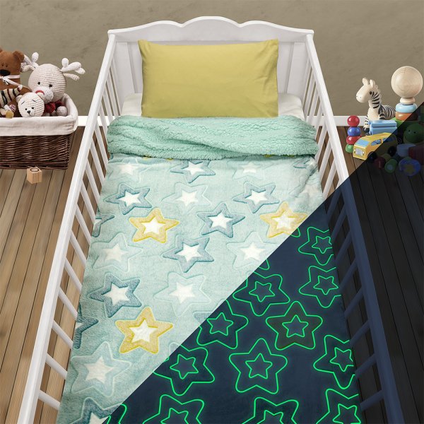 Φωσφοριζέ Κουβέρτα Fleece Sherpa Κούνιας Ster Mint Lino Home