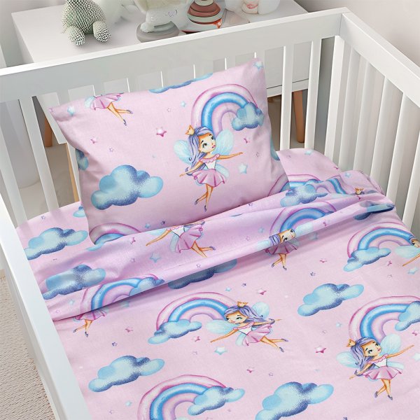 Σετ Σεντόνια Κούνιας Enhanced Rainbow Pink Lino Home