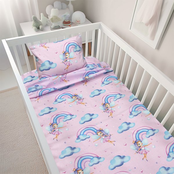 Σετ Σεντόνια Κούνιας Enhanced Rainbow Pink Lino Home