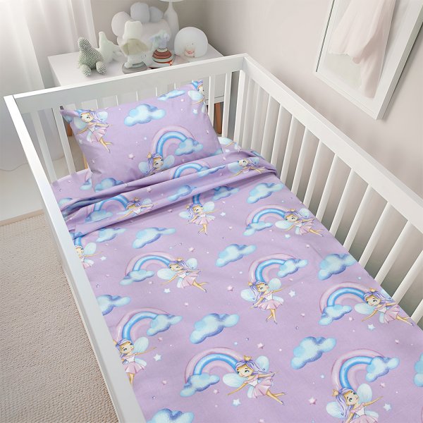 Σετ Σεντόνια Κούνιας Enhanced Rainbow Lilac Lino Home