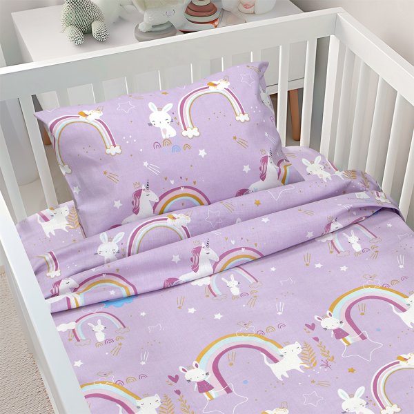 Σετ Σεντόνια Κούνιας Rainbow Gallop Lilac Lino Home