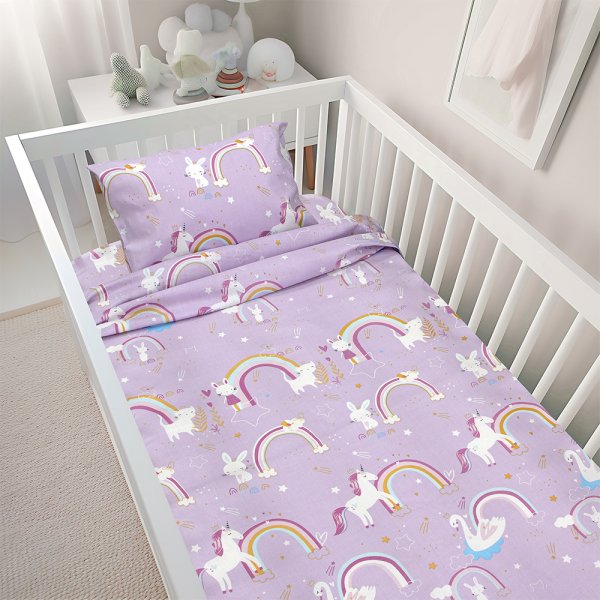 Σετ Σεντόνια Κούνιας Rainbow Gallop Lilac Lino Home