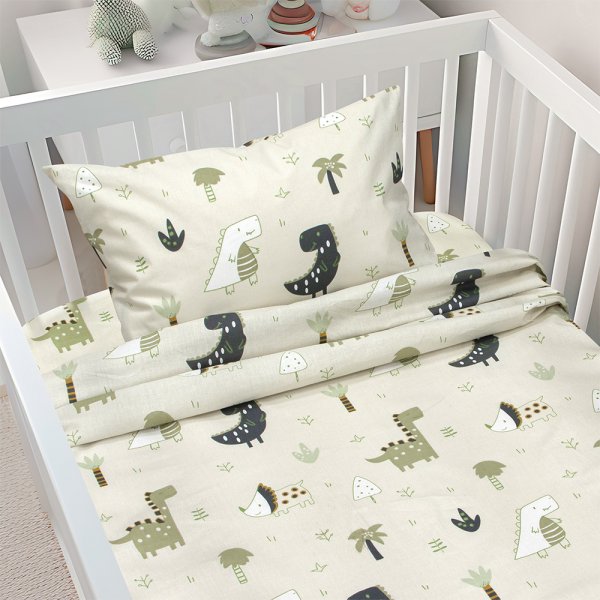 Σετ Σεντόνια Κούνιας Dino Forest Green Lino Home