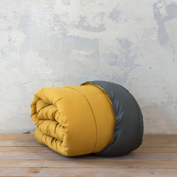 Σετ Παπλωματοθήκη Υπέρδιπλη Abalone Dark Gray / Mustard Beige Nima Home