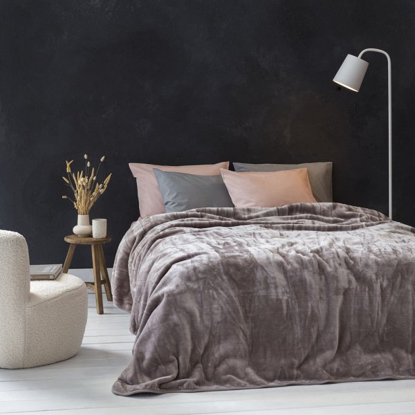 Κουβέρτα Βελουτέ Μονή Coperta Cigar Beige Nima Home