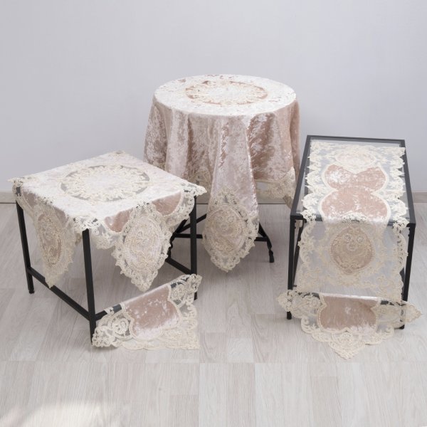 Σετ Τραπεζομάντηλο (135x135) + Καρέ + Σεμέν/Πετσετάκια 9113 Beige Dimeco