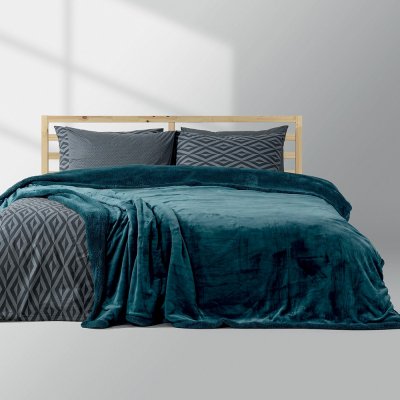 Κουβέρτα Fleece Υπέρδιπλη Erba Πετρόλ Lino Home