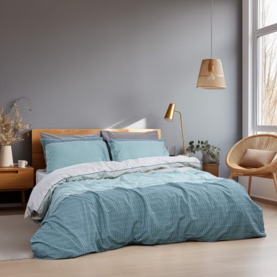 Σετ Παπλωματοθήκη Υπέρδιπλη Releaf Πετρόλ Lino Home