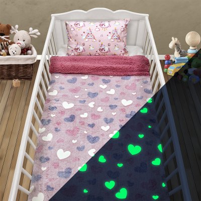Φωσφοριζέ Κουβέρτα Fleece Sherpa Κούνιας Herz Pink Lino Home