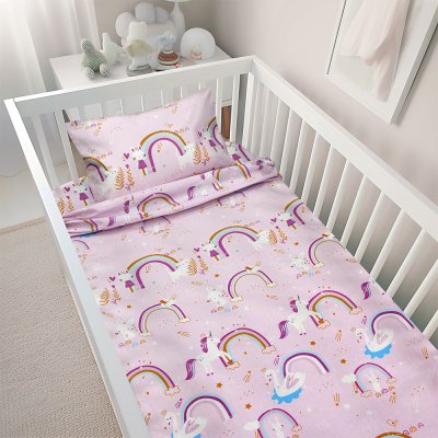 Σετ Σεντόνια Κούνιας Rainbow Gallop Pink Lino Home