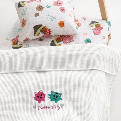 Κουβέρτα Πικέ Λίκνου Candy/2 White Palamaiki